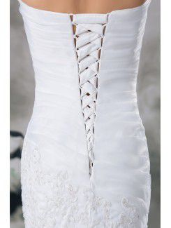 Organza Strapless Sweep Train Mermaid Embroidered Wedding Dress