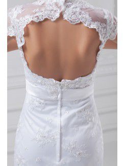 Lace V-Neck Floor Length Sheath Cap Sleeves Wedding Dress