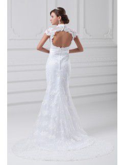 Lace V-Neck Floor Length Sheath Cap Sleeves Wedding Dress