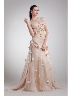 Organza Sweetheart Sweep Train Sheath Embroidered Prom Dress