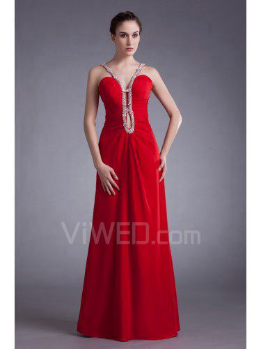 Chiffon Straps Floor Length A-line Embroidered Prom Dress