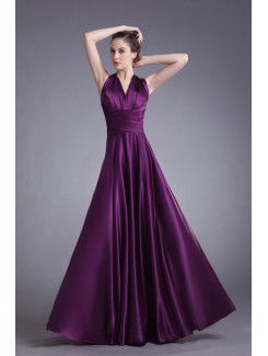 Satin V-Neck Floor Length A-line Prom Dress