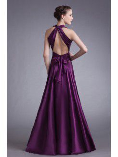 Satin V-Neck Floor Length A-line Prom Dress