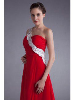 Chiffon One-Shoulder Sweep Train A-line Embroidered Prom Dress