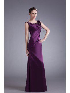Satin Straps Floor Length A-line Embroidered Prom Dress
