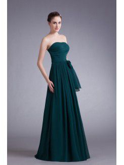 Chiffon Strapless Floor Length A-line Sash Prom Dress