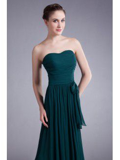 Chiffon Strapless Floor Length A-line Sash Prom Dress