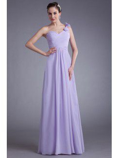 Chiffon One-Shoulder Floor Length Column Bow Prom Dress