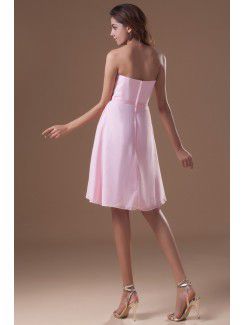 Chiffon Strapless Knee Length Column Prom Dress