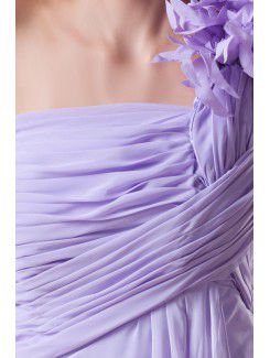 Chiffon One-Shoulder Floor Length Column Hand-made Flowers Prom Dress