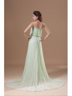 Chiffon Strapless Sweep Train Column Embroidered Prom Dress