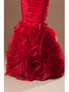 Organza Strapless Sweep Train Sheath Directionally Ruched Prom Dress