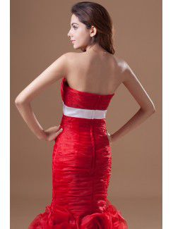 Organza Strapless Sweep Train Sheath Directionally Ruched Prom Dress