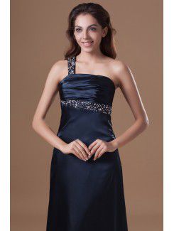 Satin One-Shoulder Floor Length Column Embroidered Prom Dress