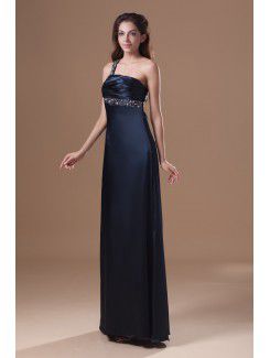 Satin One-Shoulder Floor Length Column Embroidered Prom Dress