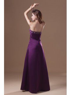 Satin Strapless Floor Length A-line Embroidered Prom Dress