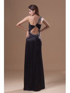 Satin One-Shoulder Floor Length Sheath Embroidered Prom Dress