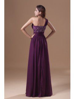 Chiffon One-Shoulder Floor Length Column Embroidered Prom Dress