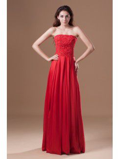 Taffeta Strapless Floor Length Column Embroidered Prom Dress