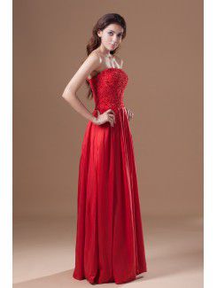 Taffeta Strapless Floor Length Column Embroidered Prom Dress