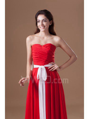 Chiffon Sweetheart Floor Length Column Sash Prom Dress