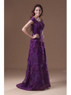 Organza Off-the-Shoulder Floor Length A-line Embroidered Prom Dress
