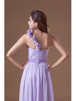 Chiffon One-Shoulder Floor Length Column Hand-made Flowers Prom Dress