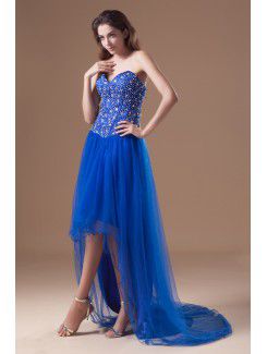 Net Sweetheart Sweep Train A-line Embroidered Prom Dress