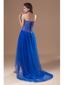 Net Sweetheart Sweep Train A-line Embroidered Prom Dress