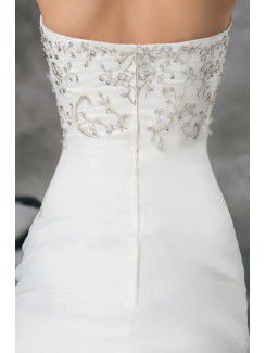 Organza Strapless Sweep Train Sheath Embroidered Wedding Dress