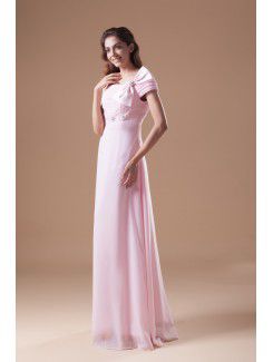Chiffon One-Shoulder Floor Length Column Embroidered Prom Dress