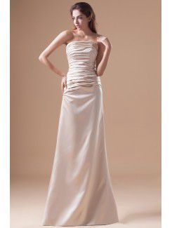 Satin Strapless Floor Length A-line Directionally Ruched Prom Dress