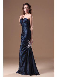 Satin One-Shoulder Sweep Train Column Embroidered Prom Dress