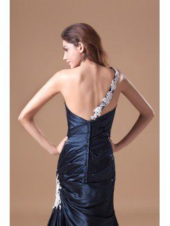 Satin One-Shoulder Sweep Train Column Embroidered Prom Dress