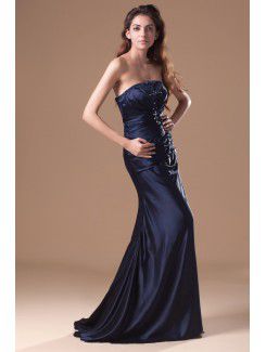 Satin Strapless Sweep Train Sheath Embroidered Prom Dress