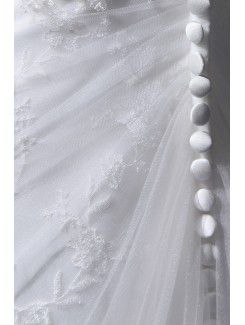 Tulle Lace V-Neckline Chapel Train A-Line Wedding Dress with Embroidered