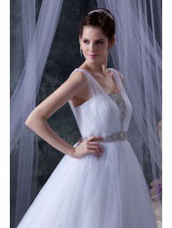 Tulle Square Chapel Train A-Line Wedding Dress with Sequins
