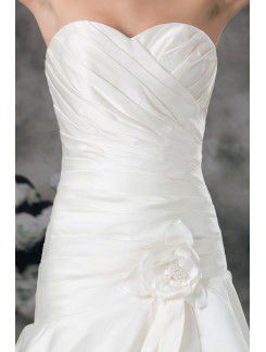 Satin Sweetheart Sweep Train Sheath Hand-made Flower Wedding Dress