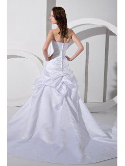 Satin Sweetheart Cathedral Train A-Line Wedding Dress with Ruffle Rhinestones