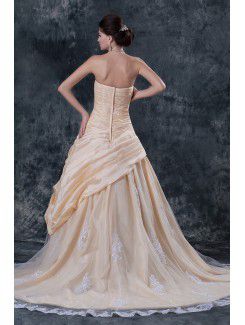 Gauze Strapless Chapel Train A-Line Wedding Dress with Embroidered and Sequins