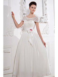 Satin and Lace Scoop Ankle-Length A-Line Wedding Dress
