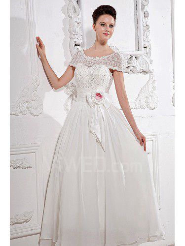 Satén y encaje primicia tobillo-longitud del vestido de una línea de boda