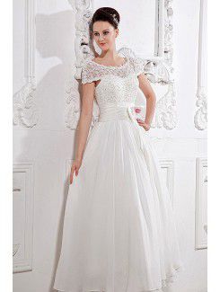 Satin and Lace Scoop Ankle-Length A-Line Wedding Dress