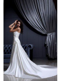 Charmeuse Sweetheart Chapel Train A-Line Wedding Dress with Embroidered