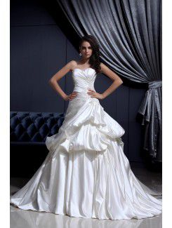 Satin Sweetheart Chapel Train A-Line Wedding Dress with Embroidered Ruffle