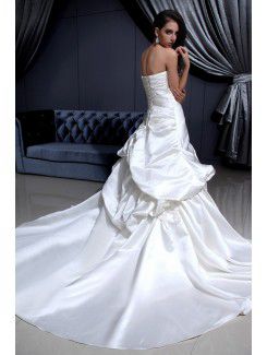Satin Sweetheart Chapel Train A-Line Wedding Dress with Embroidered Ruffle