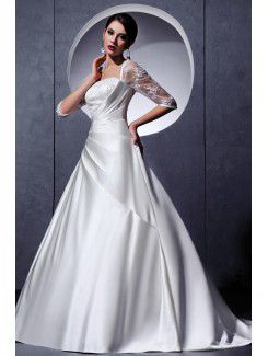 Satin Square Sweep Train Ball Gown Wedding Dress