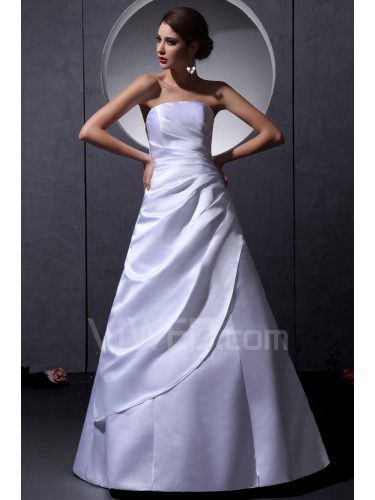 Taffeta Strapless Floor Length A-Line Wedding Dress with Ruffle