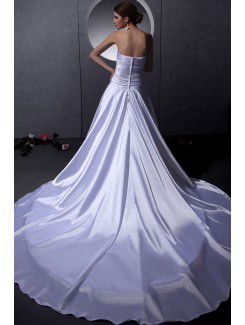 Satin Strapless Chapel Train A-Line Wedding Dress with Beading Ruffle