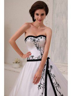 Satin Sweetheart Court Train Ball Gown Wedding Dress with Embroidered